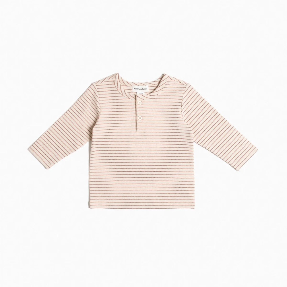 Miles The Label Henna Orange Yarn-Dye Stripe Baby Henley